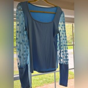Blue Sheer Sleeve Women's Top